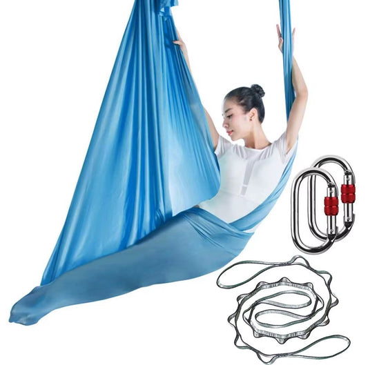 Chinlon Aerial Yoga Anti-Gravity Hammock Pilates Swing Kit with Extension Straps and Daisy Chain Locking Carabiner