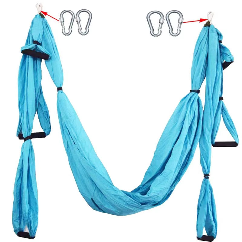 Aerial Yoga Hammock Set with Color-Coordinated Parachute Fabric and Non-Elastic Anti-Gravity Belt